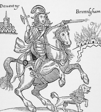A 17th-century white poodle beside a Civil War cavalier