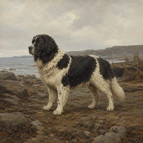 Newfoundland landrace dogs, an illustration of the British dog breed