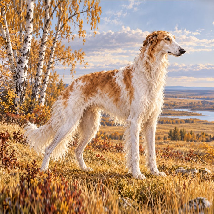 Borzoi, an illustration of the British dog breed