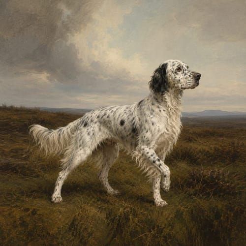 The First Setters, an illustration of the British dog breed