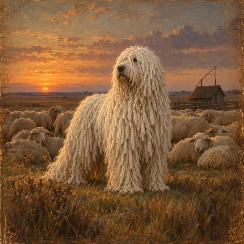 Komondor, an illustration of the British dog breed