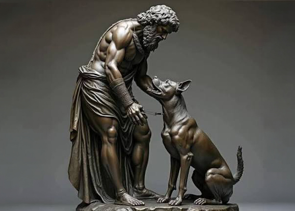 Odysseus and Argos statue, second view